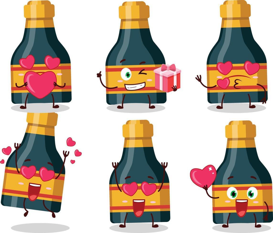 Wein Flasche Karikatur Charakter mit Liebe süß Emoticon vektor