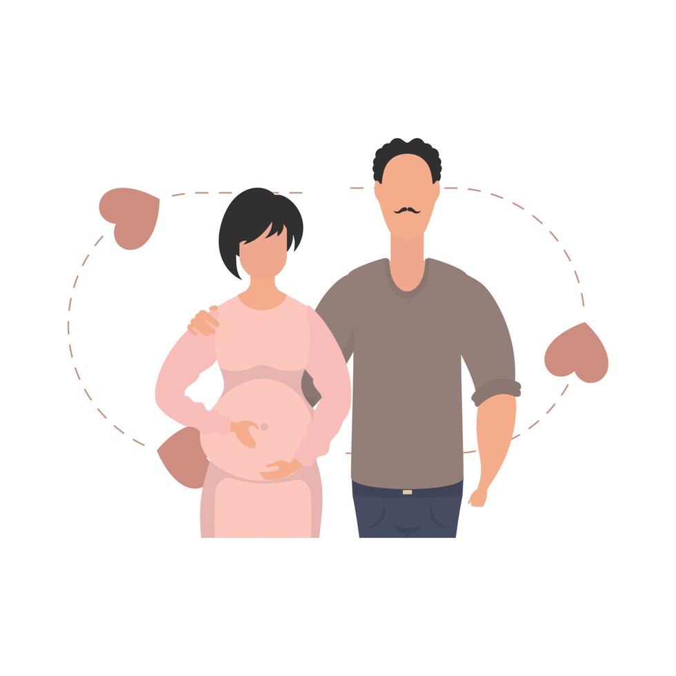 ein Mann und ein schwanger Frau zu das Taille. isoliert auf Weiß Hintergrund. glücklich Schwangerschaft Konzept. Vektor Illustration.