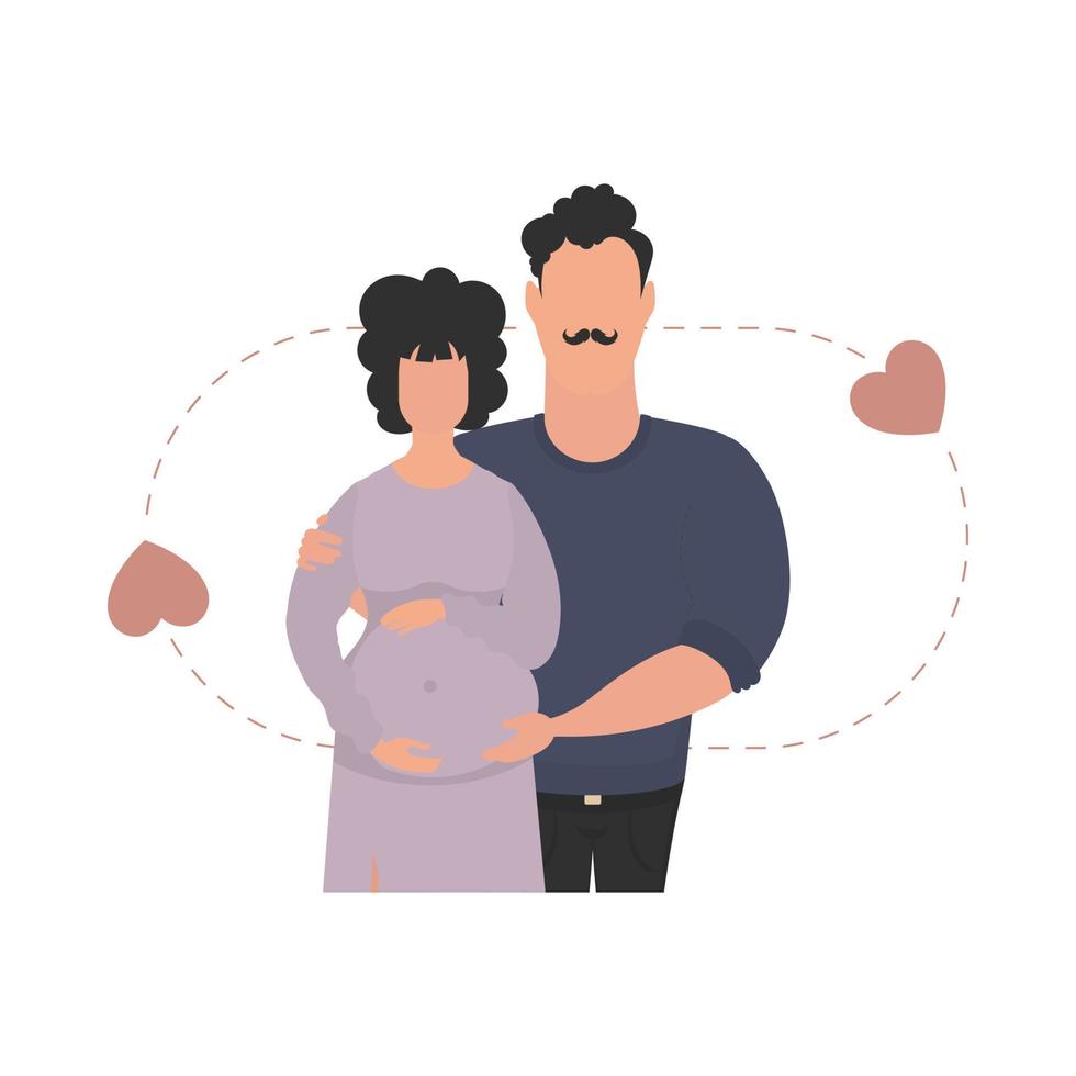 ein schwanger Frau mit ihr Mann Hüfthoch. isoliert auf Weiß Hintergrund. glücklich Schwangerschaft Konzept. Vektor im Karikatur Stil.
