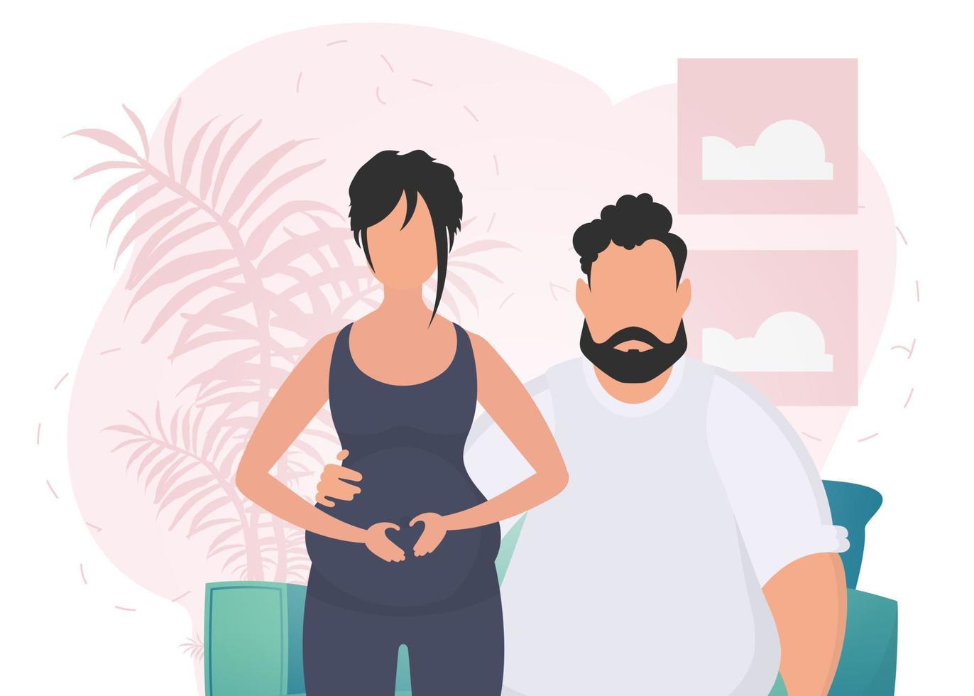Mann und schwanger Frau. Banner auf das Thema von Paar Jet Baby. positiv und bewusst Schwangerschaft. Vektor Illustration.