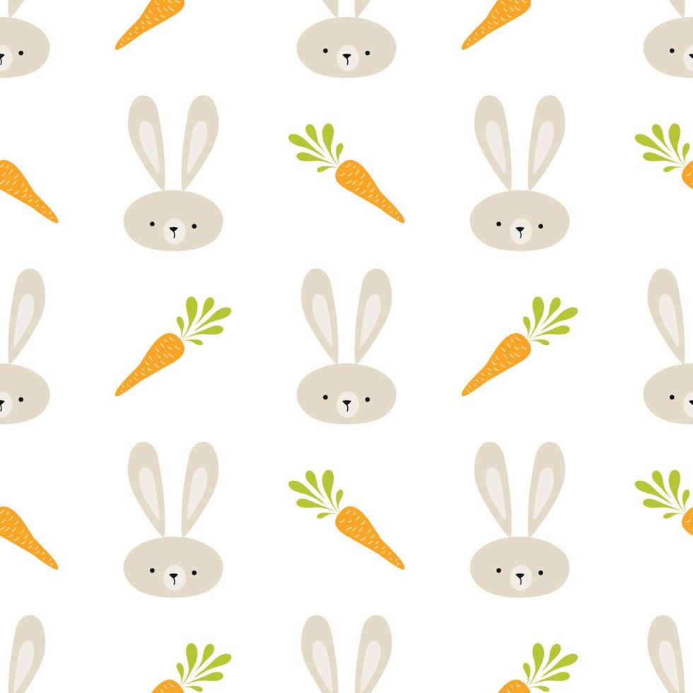 Ostern Hase nahtlos Muster. süß Hase Hase Karotte im Hand gezeichnet Stil Frühling Hintergrund einfach Ostern Hintergrund. Kinder Textur, süß Textil- Design. süß Tier Grafik drucken Vektor Illustration