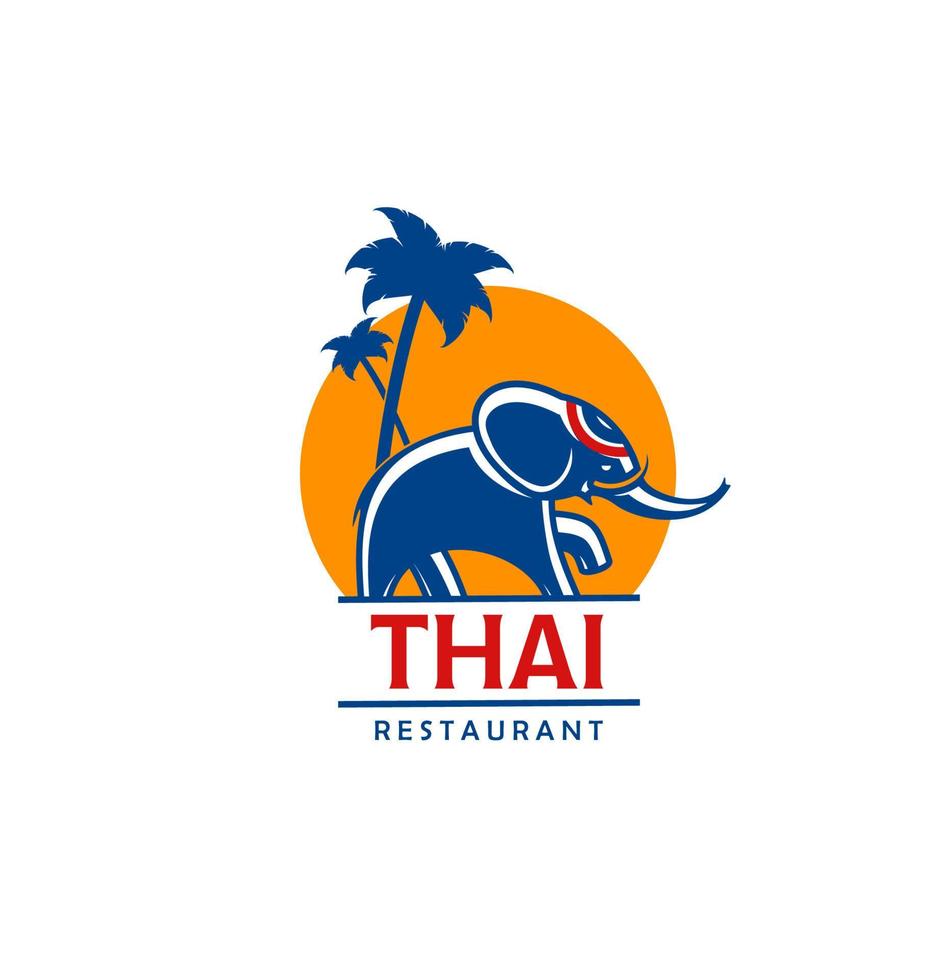 thai kök restaurang ikon med elefant och Sol vektor