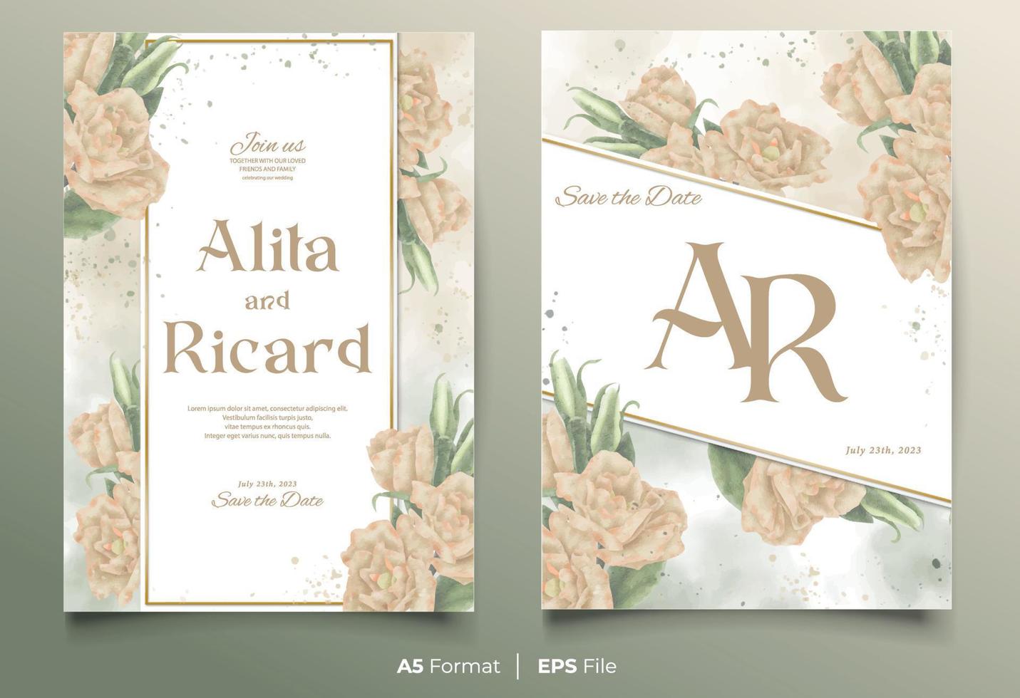 Aquarell Hochzeit Einladung Karte Vorlage mit Gelb Blume Ornament vektor
