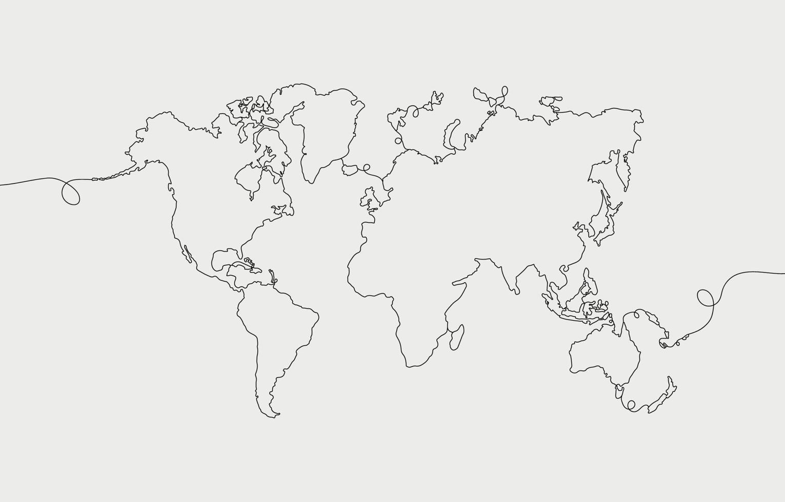 värld Karta i ett stroke konst stil vektor