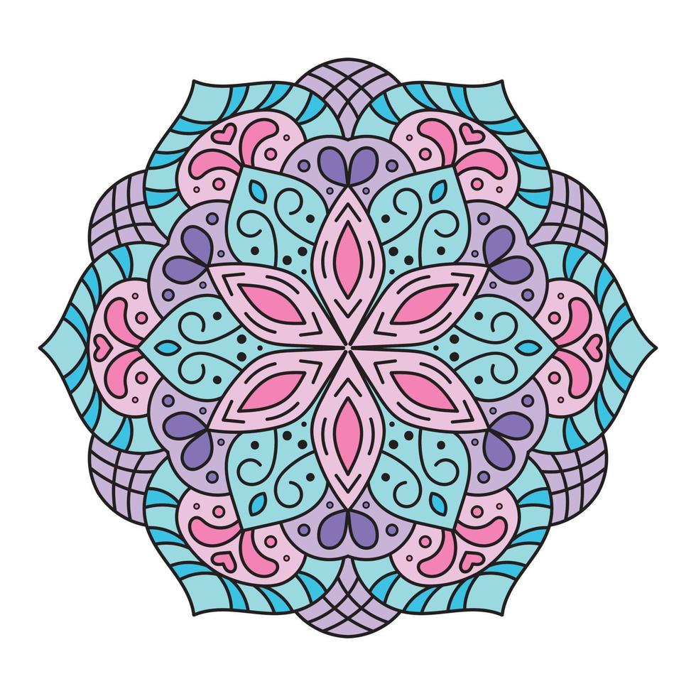Vektor Hand gezeichnet Gekritzel Mandala. Färbung Mandala. Weiß Gliederung Blumen- Mandala zum Henna, mehndi, Tätowierung, und Dekoration. Vektor Illustration.