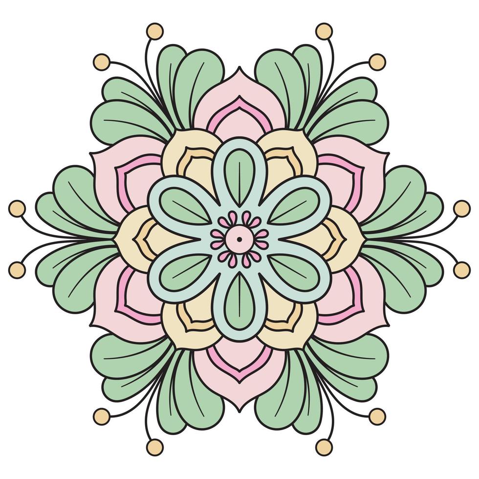 Vektor Hand gezeichnet Gekritzel Mandala. Färbung Mandala. Weiß Gliederung Blumen- Mandala zum Henna, mehndi, Tätowierung, und Dekoration. Vektor Illustration.