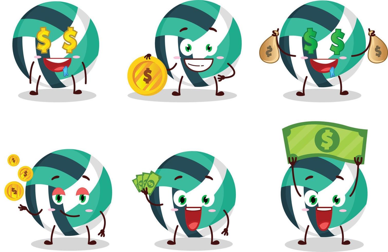 Volley Ball Karikatur Charakter mit süß Emoticon bringen Geld vektor