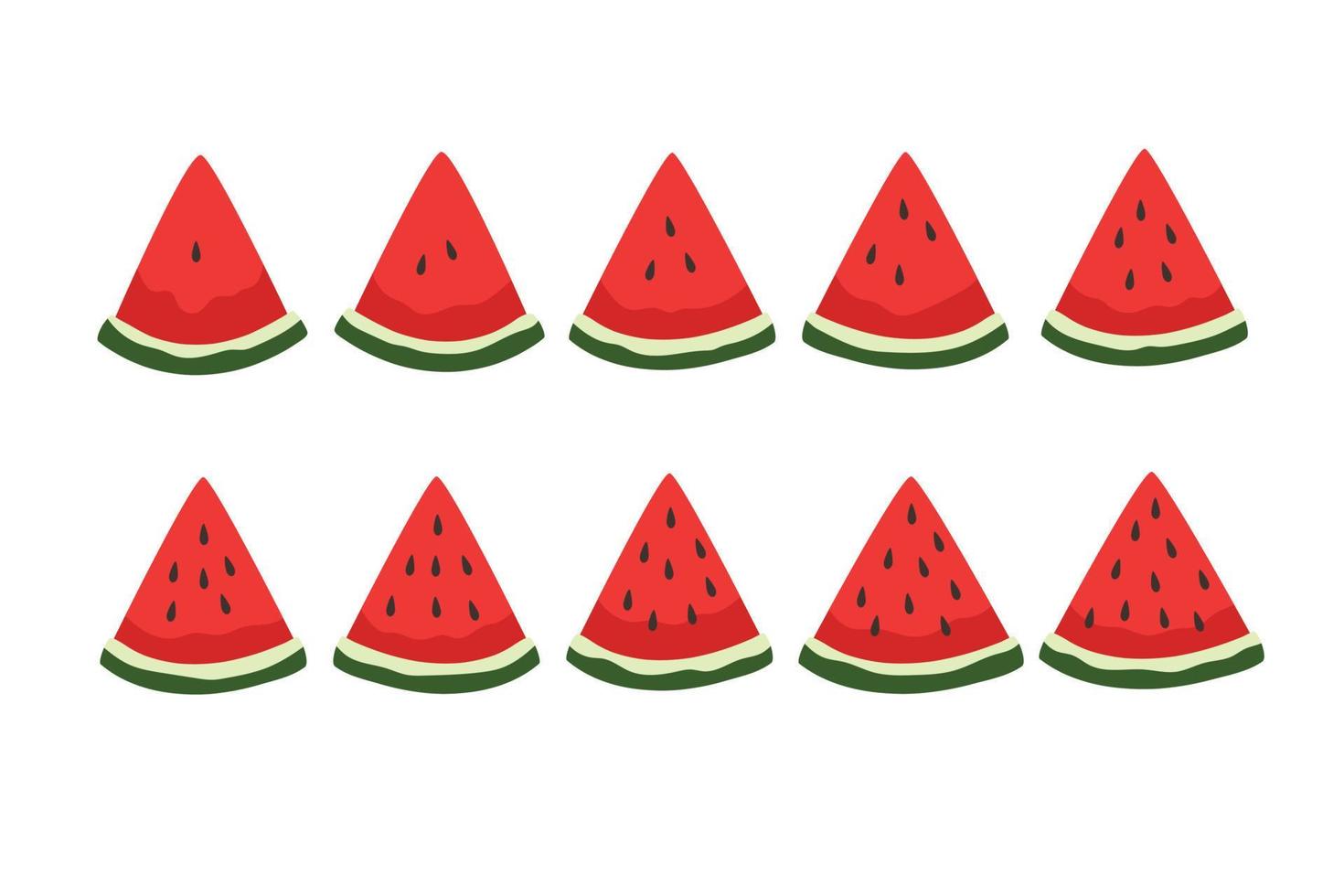 vattenmelon skivor med ett till tio frön tecknad serie vektor