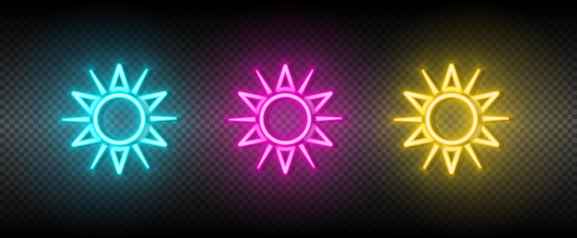 Sonne Blau, Rosa und Gelb Neon- Vektor Symbol Satz.