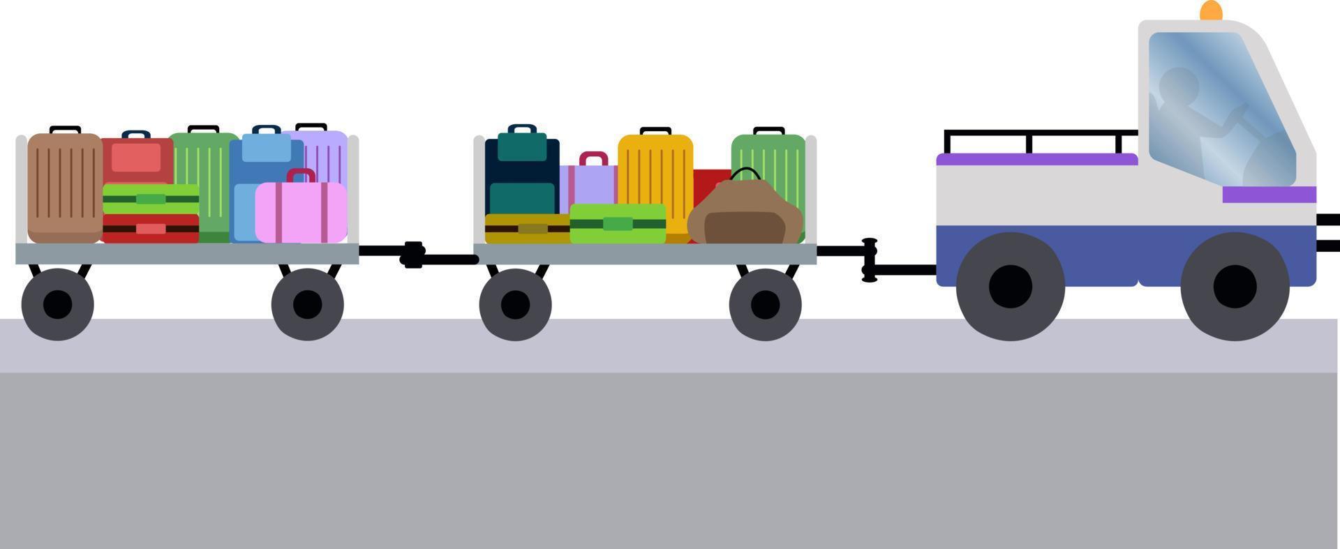 flygplats bagage lastbil vektor illustration, flygplats bagage lastbil, flygplats bagage leverans bil platt vektor illustration
