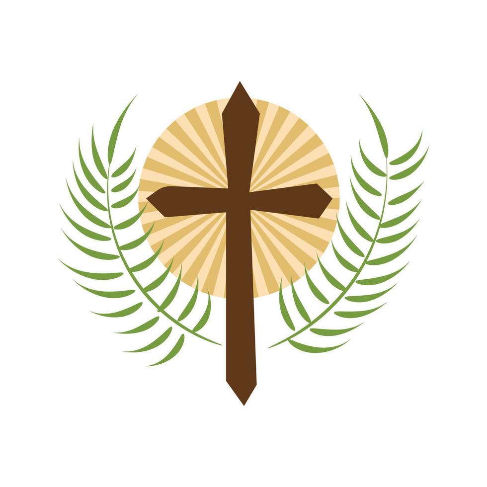 heilig Woche. Christian Ostern Symbol Symbole. Palme Zweig, Kreuz von Jesus Christus, Krone von Dornen, Schüssel und brot, gekreuzigt Palmen. Vektor Illustration
