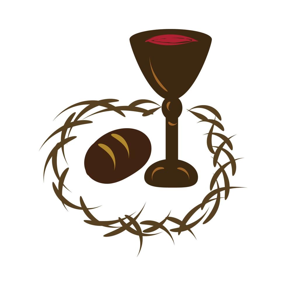 heilig Woche. Christian Ostern Symbol Symbole. Palme Zweig, Kreuz von Jesus Christus, Krone von Dornen, Schüssel und brot, gekreuzigt Palmen. Vektor Illustration