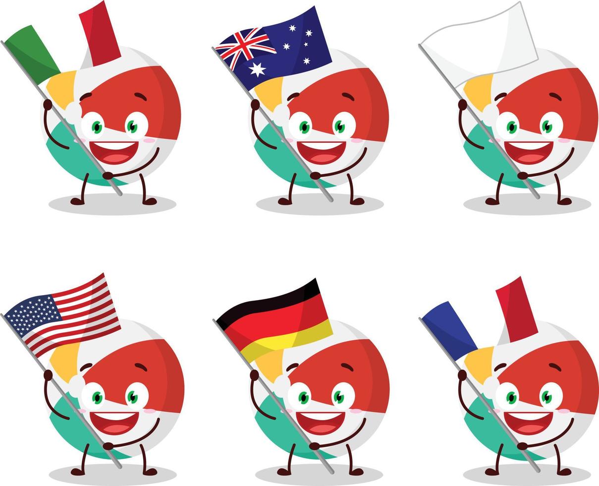 Strand Ball Karikatur Charakter bringen das Flaggen von verschiedene Länder vektor