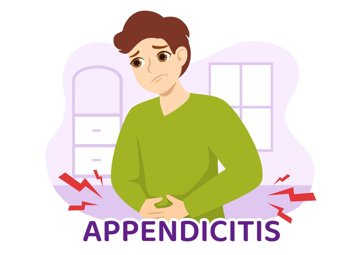 Appendizitis Illustration mit Entzündung von das Blinddarm und Bauch Behandlung im Gesundheitswesen eben Karikatur Hand gezeichnet zum Landung Seite Vorlagen vektor