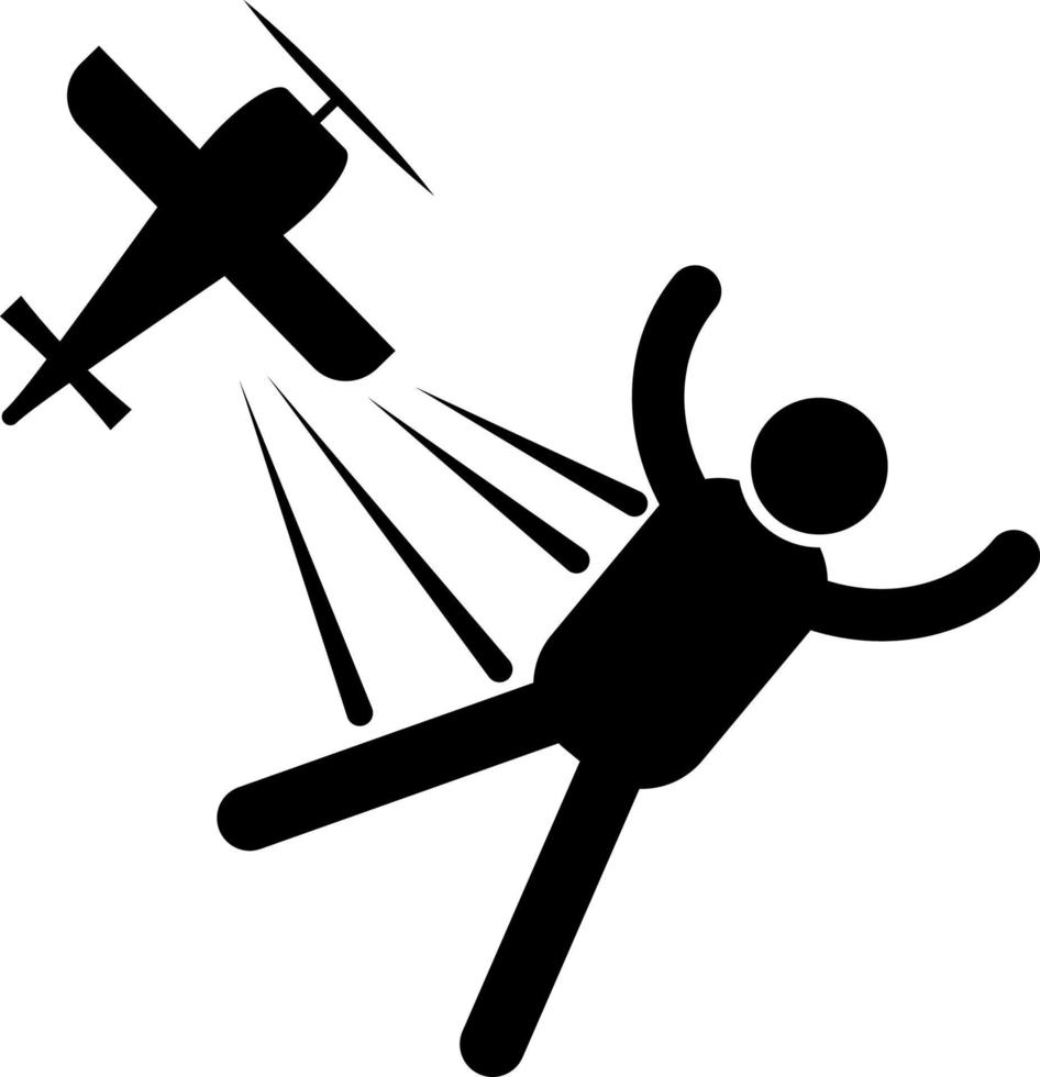 Fallschirm, Ebene, Mann, Symbol. Sommer- Vektor Symbol schwarz dünn eben Symbol von Tourismus zum Netz und App Entwicklung isoliert auf Weiß Hintergrund. Vektor auf Weiß Hintergrund