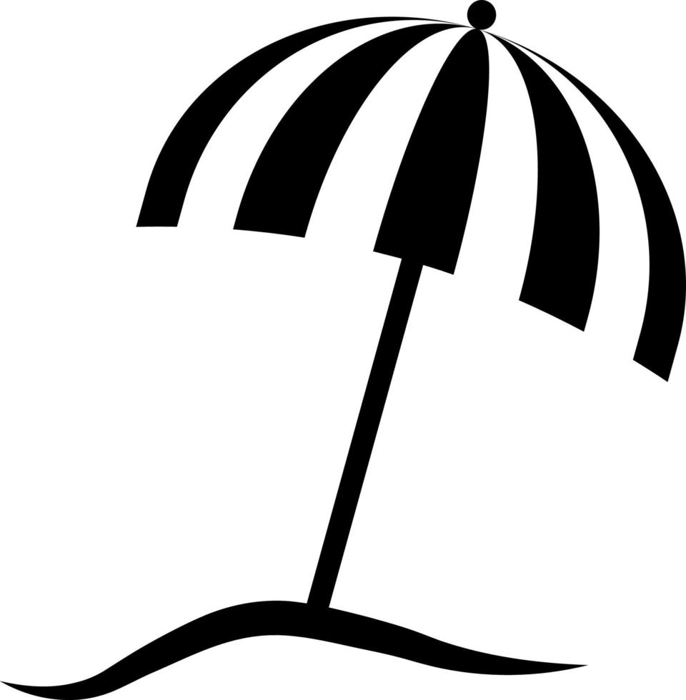 strand, paraply, ikon. sommar vektor ikon svart tunn platt symbol av turism för webb och app utveckling isolerat på vit bakgrund. vektor på vit bakgrund
