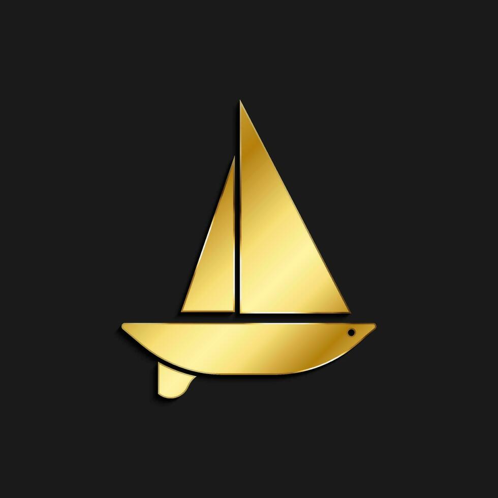 Yacht, ikon, fartyg guld ikon. vektor illustration av gyllene stil på mörk bakgrund