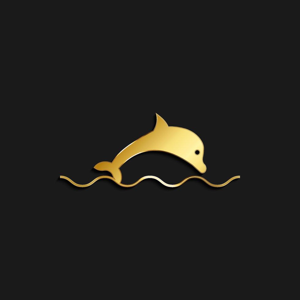 Delfin, Symbol Gold Symbol. Vektor Illustration von golden Stil auf dunkel Hintergrund