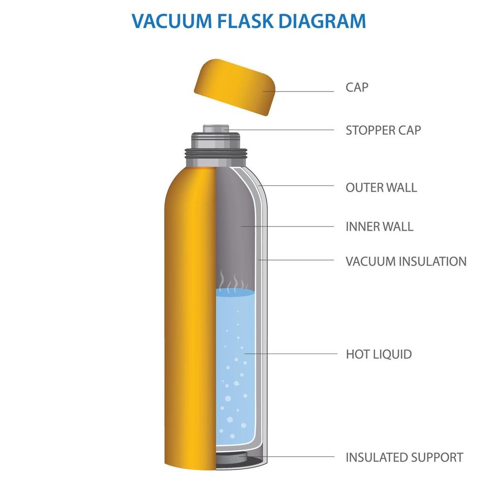 Vakuum flaska eller termo flaska fullt diagram vektor illustration
