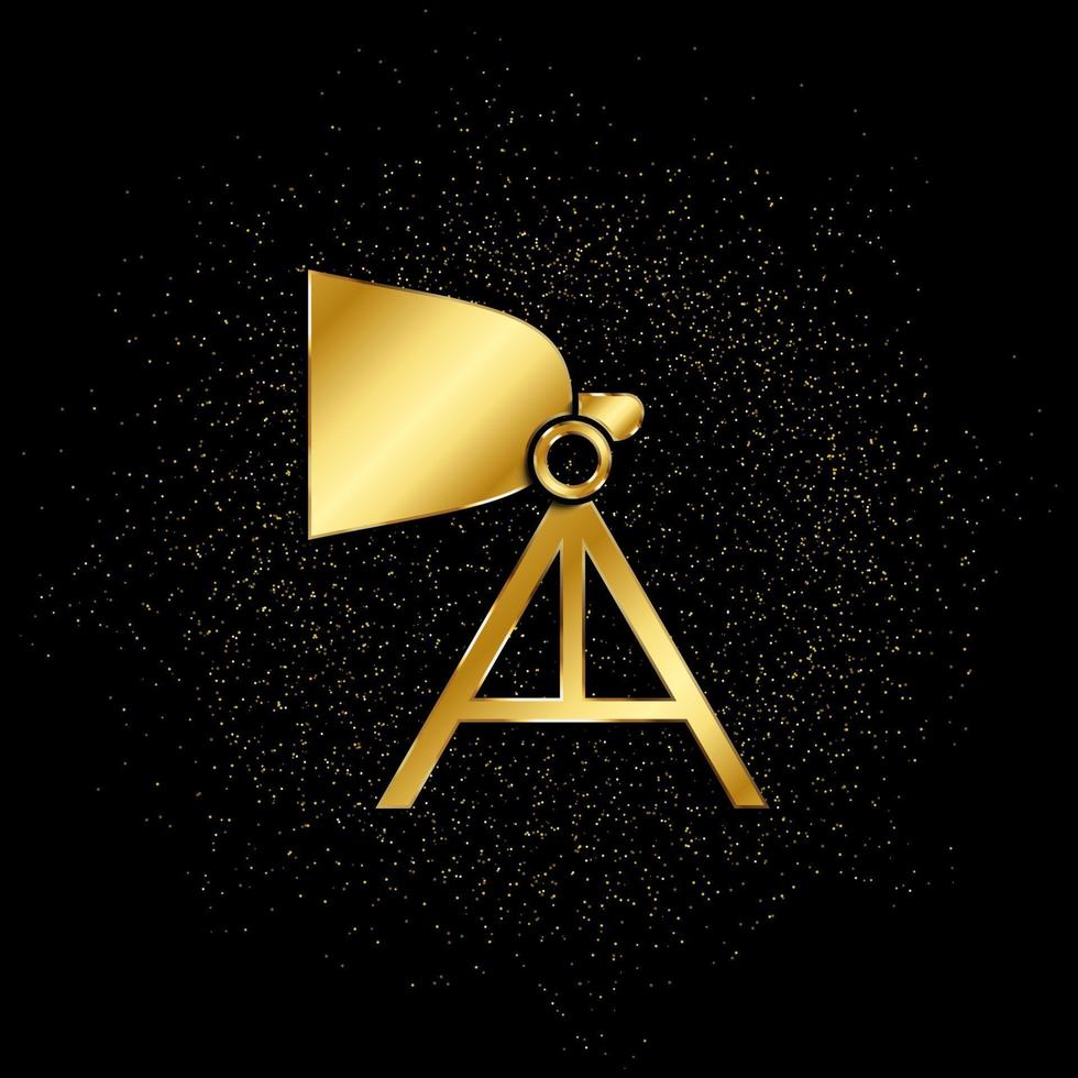 Blitz Licht, Theater Gold Symbol. Vektor Illustration von golden Partikel Hintergrund. Gold Symbol