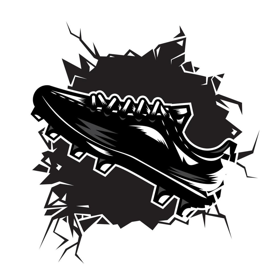 Fußball Schuh geknackt Mauer. Fußball Schuh Verein Grafik Design Logos oder Symbole. Vektor Illustration.