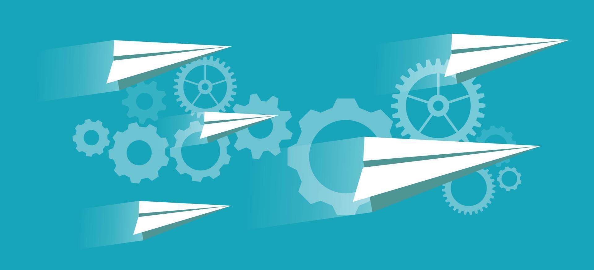 Geschäft Konzept von Zusammenarbeit mit Menschen Symbole auf abstrakt Hintergrund mit Getriebe, eben Stil Geschäft Mechanismus oder Organisation Planung und Mannschaft Management. Vektor Illustration.