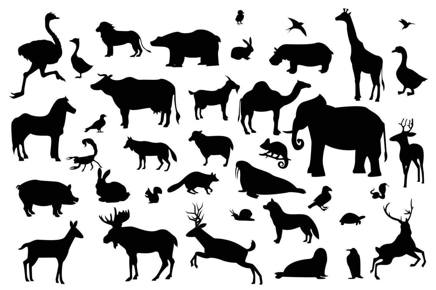vektor samling av många djur- silhuetter