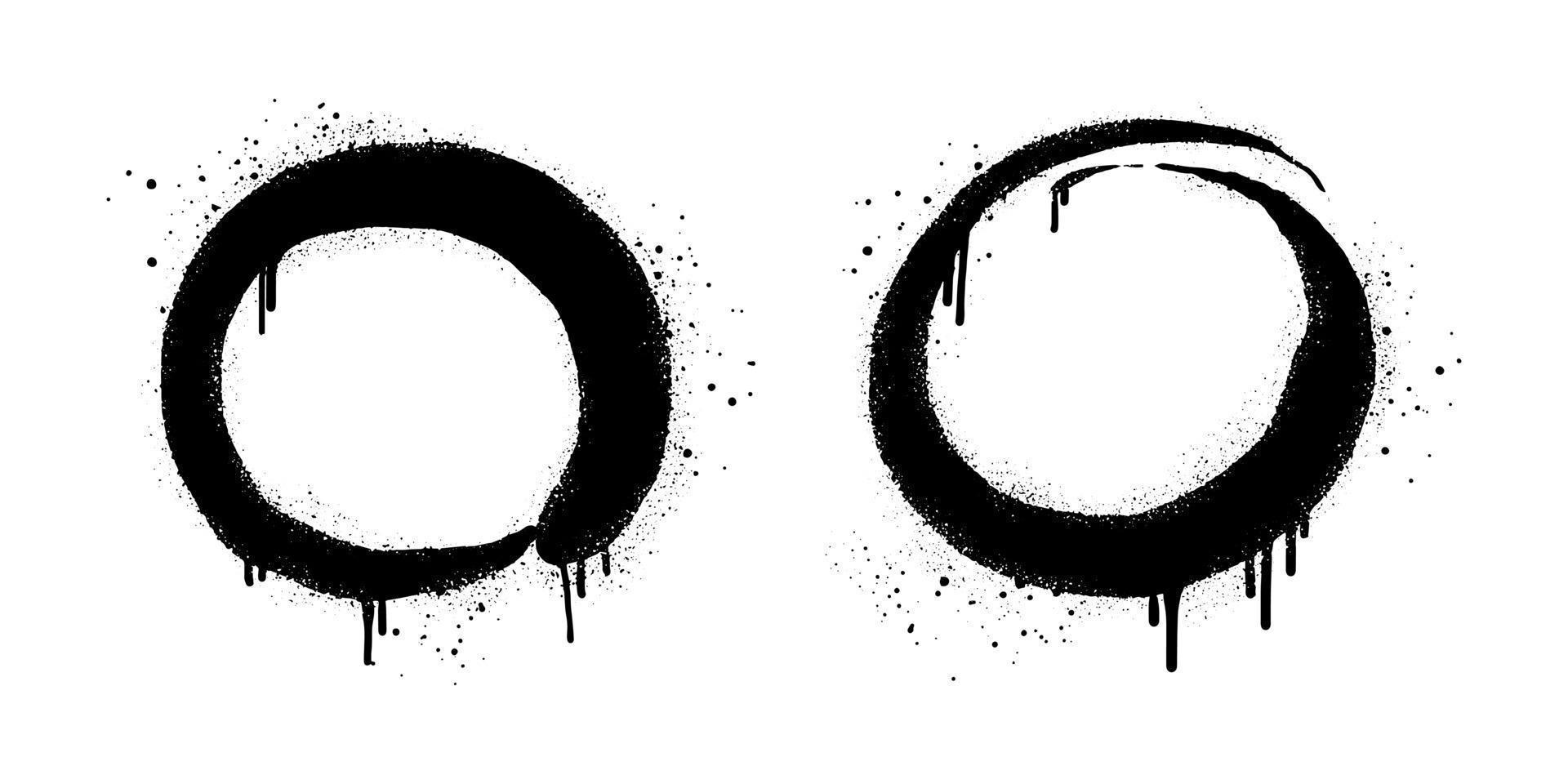 samling av spray målad graffiti cirkel tecken i svart över vit. design element droppa symbol. isolerat på vit bakgrund. vektor illustration