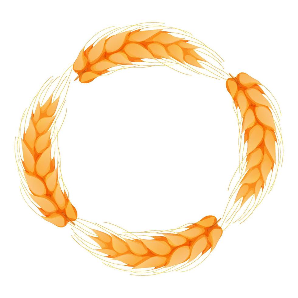 krans från spikelet, gyllene Färg vete runda ram i tecknad serie stil isolerat på vit bakgrund vektor