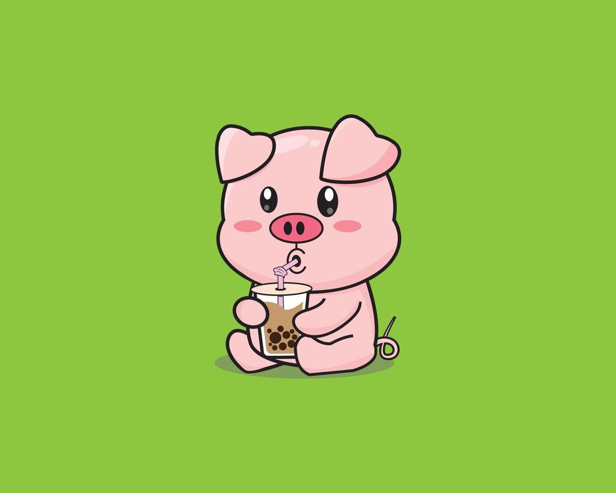 Schwein süß trinken Boba Vektor Design