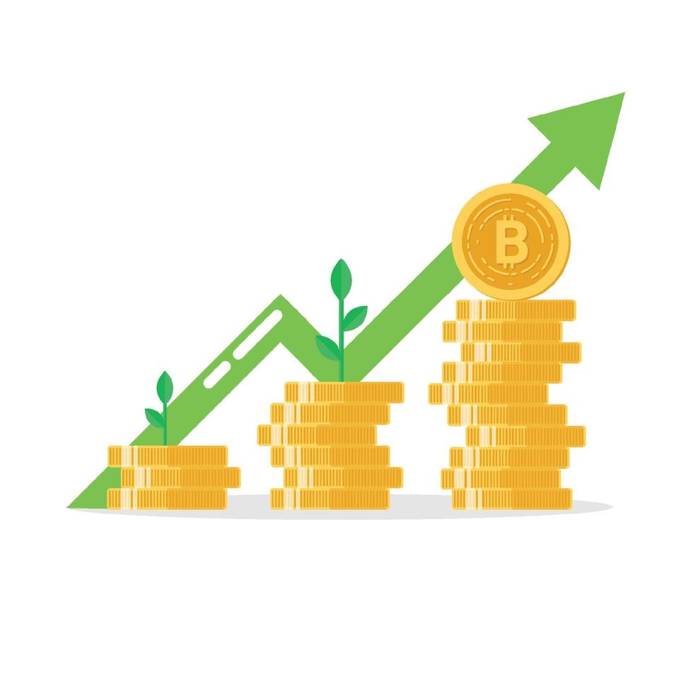 bitcoin stack med tillväxt fond. platt ikon. vektor illustration