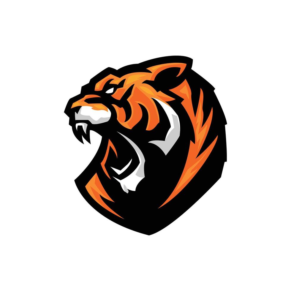 brüllend Tiger Kopf Maskottchen Logo zum Sport Teams und Wettbewerbe vektor