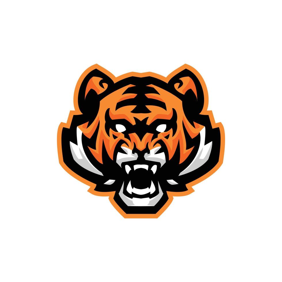 rytande tiger huvud maskot logotyp för sporter lag och tävlingar vektor