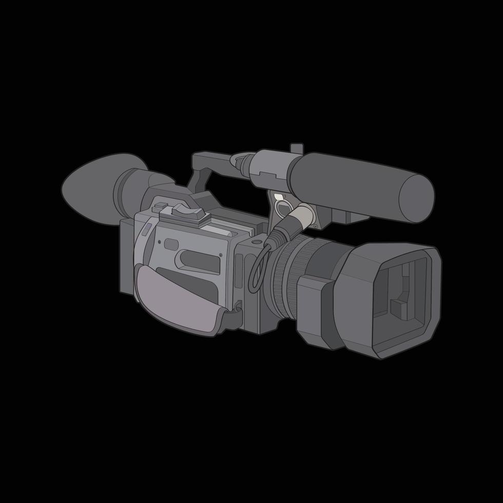 Video Kamera auf ein schwarz Hintergrund. Video Kamera, Vektor Illustration zum Ausbildung Stempel.