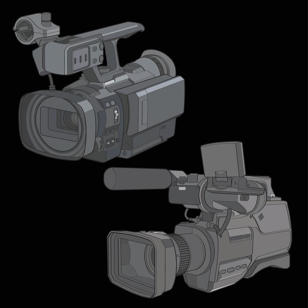 uppsättning av video kamera på en svart bakgrund. video kamera, vektor illustration för Träning tamplate.