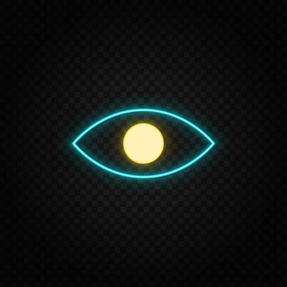 Auge, Aussicht Neon- Symbol. Blau und Gelb Neon- Vektor Symbol. transparent Hintergrund