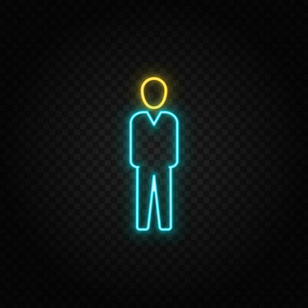 menschlich, Geschäftsmann Neon- Symbol. Blau und Gelb Neon- Vektor Symbol. transparent Hintergrund