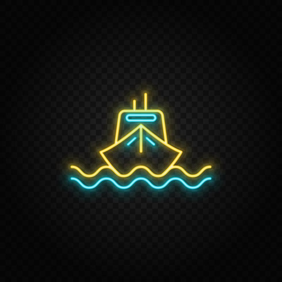 Schiff, Transport Neon- Symbol. Blau und Gelb Neon- Vektor Symbol. transparent Hintergrund