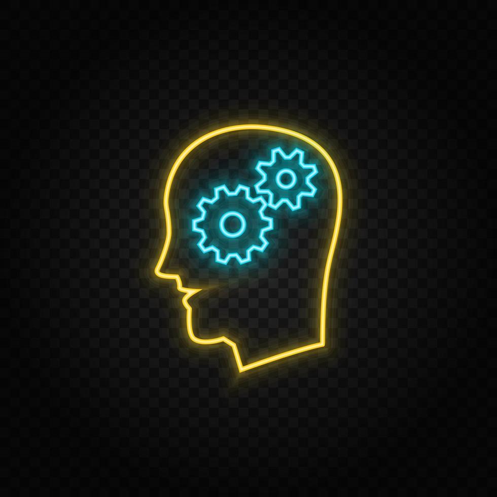 hjärna, sinne, mänsklig neon ikon. blå och gul neon vektor ikon. transparent bakgrund