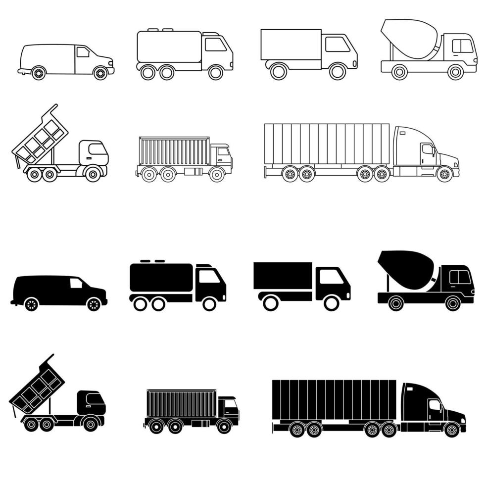 LKW Symbol Vektor Satz. Transport von Waren Illustration Zeichen Sammlung. Ladung Transport Symbol oder Logo.