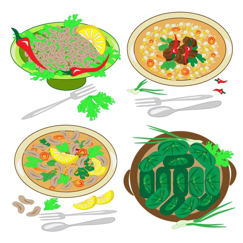 de nationell maträtt av Asien .a tallrik av färdiggjorda mat. affisch meny reklam restaurang öster. vektor