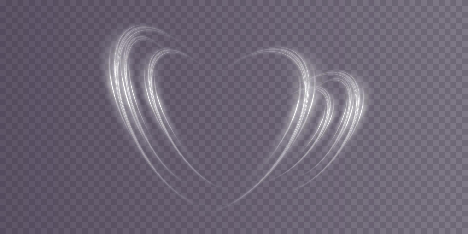 abstrakt vit ljus rader av rörelse och hastighet i de form av hjärta. glöd ljus effekt. vektor