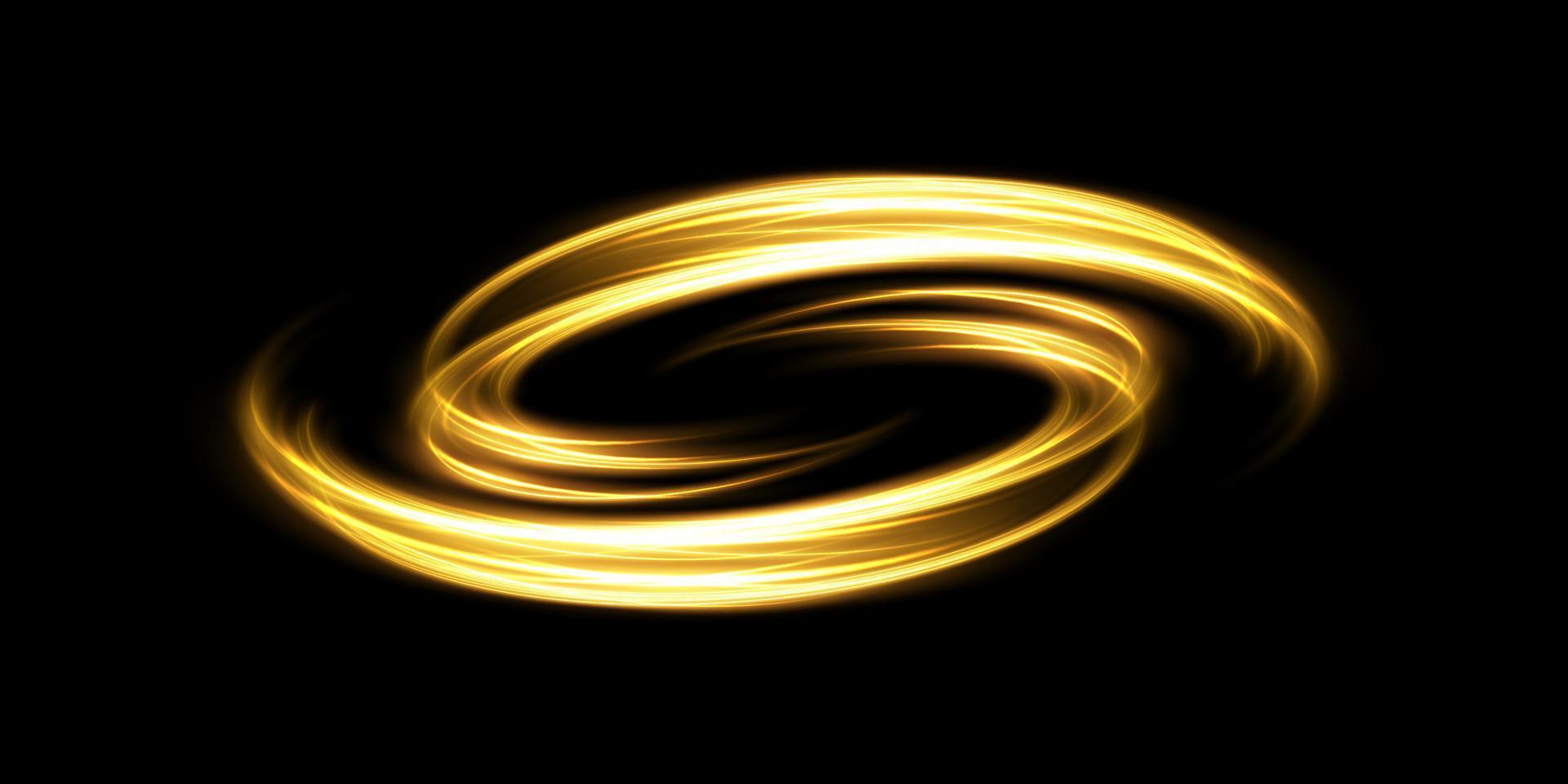 Magie Funken auf ein dunkel Hintergrund. mystisch golden Geschwindigkeit Streifen, funkeln Wirkung. scheinen von kosmisch Strahlen. Neon- Linien von Geschwindigkeit und schnell Wind. glühen Wirkung, mächtig Energie. vektor