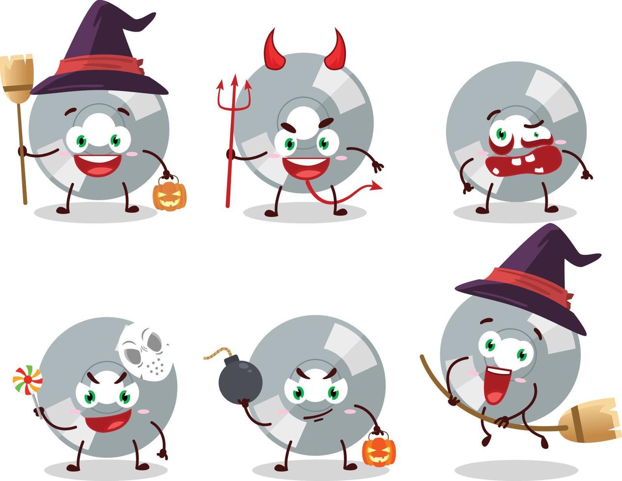 Halloween Ausdruck Emoticons mit Karikatur Charakter von kompakt Platte vektor