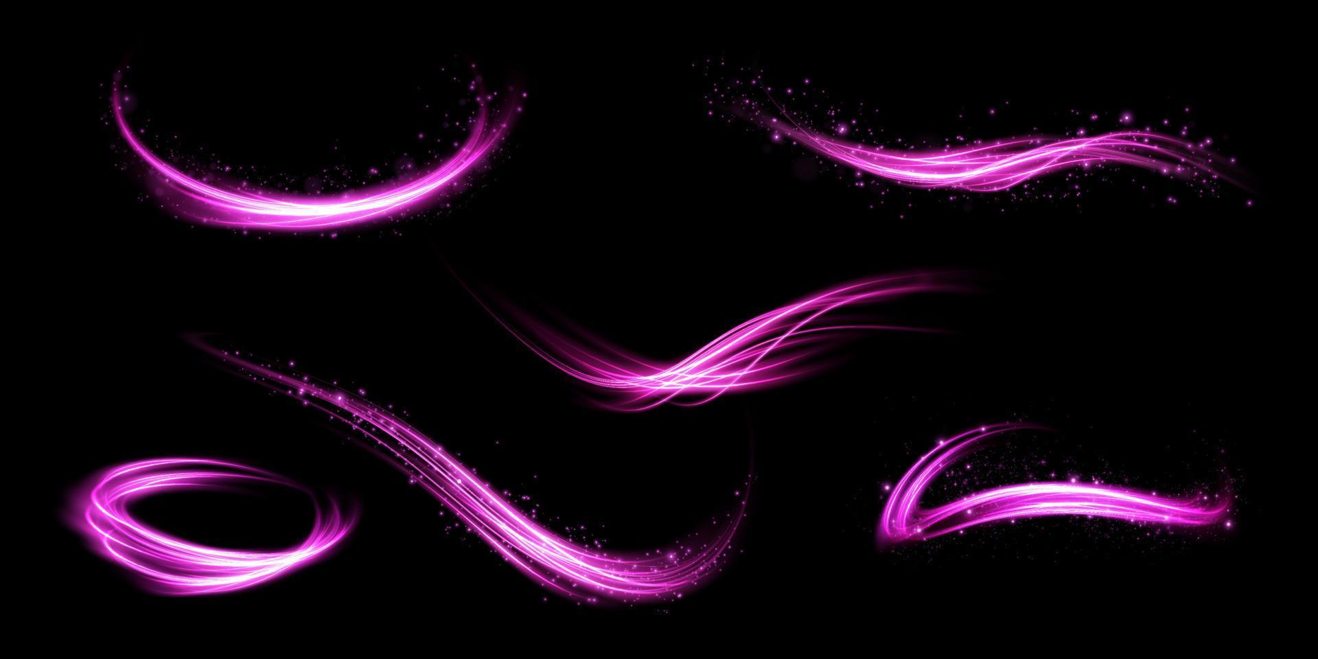 abstrakt ljus rader av rörelse och hastighet med lila Färg gnistrar. ljus varje dag lysande effekt. halvcirkelformig Vinka, ljus spår kurva virvla runt vektor