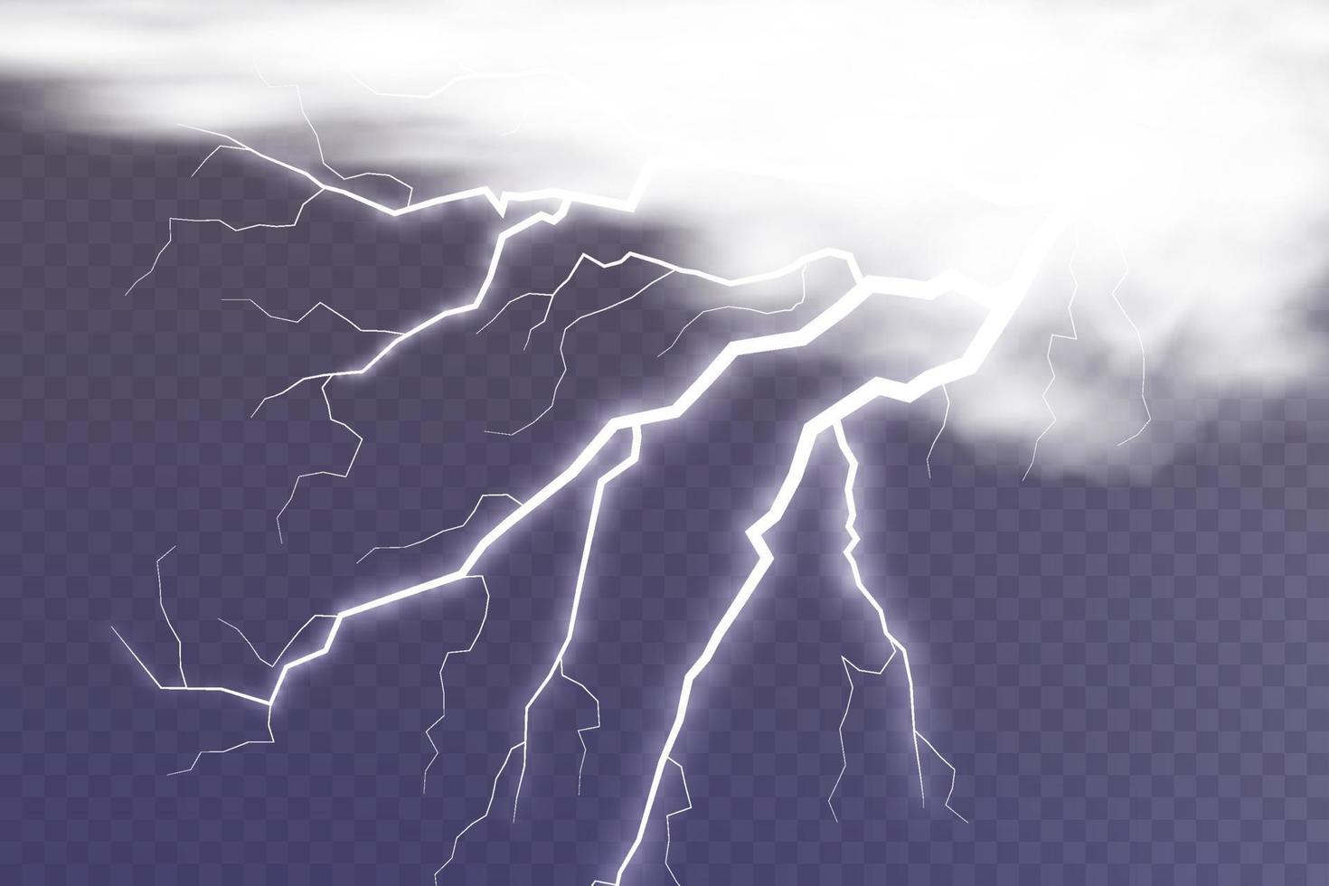 Blitz magisch und hell Licht Wirkung. Gewitter mit Blitz und Wolken. Vektor Illustration. erfüllen elektrisch aktuell. aufladen aktuell. natürlich Phänomene.