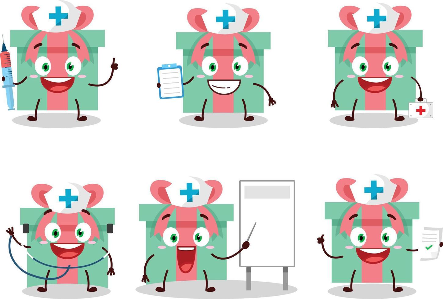 Arzt Beruf Emoticon mit Geschenk Karikatur Charakter vektor