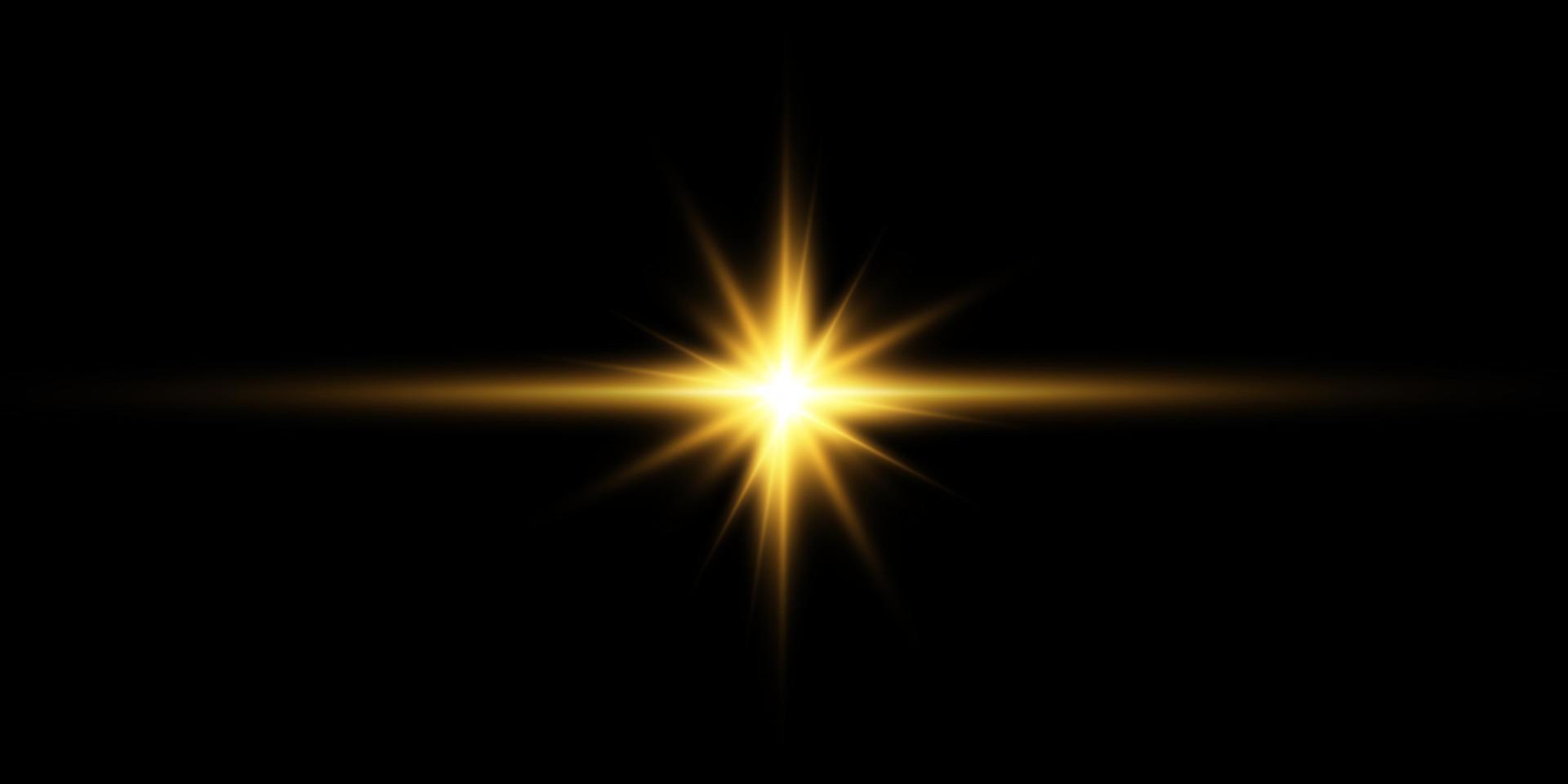 gyllene stjärna, på en svart bakgrund, de effekt av glöd och strålar av ljus, lysande lampor, sun.vector. vektor