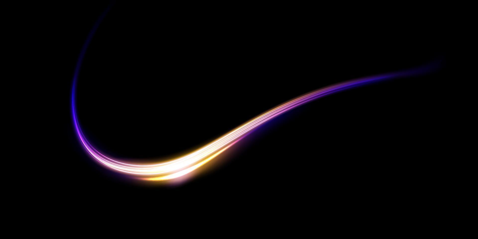 abstrakt Licht Linien von Bewegung und Geschwindigkeit, Blau, Gold, lila Farben. Licht täglich glühend Wirkung. halbkreisförmig Welle, Licht Weg Kurve Strudel, optisch Ballaststoff weißglühend png. vektor