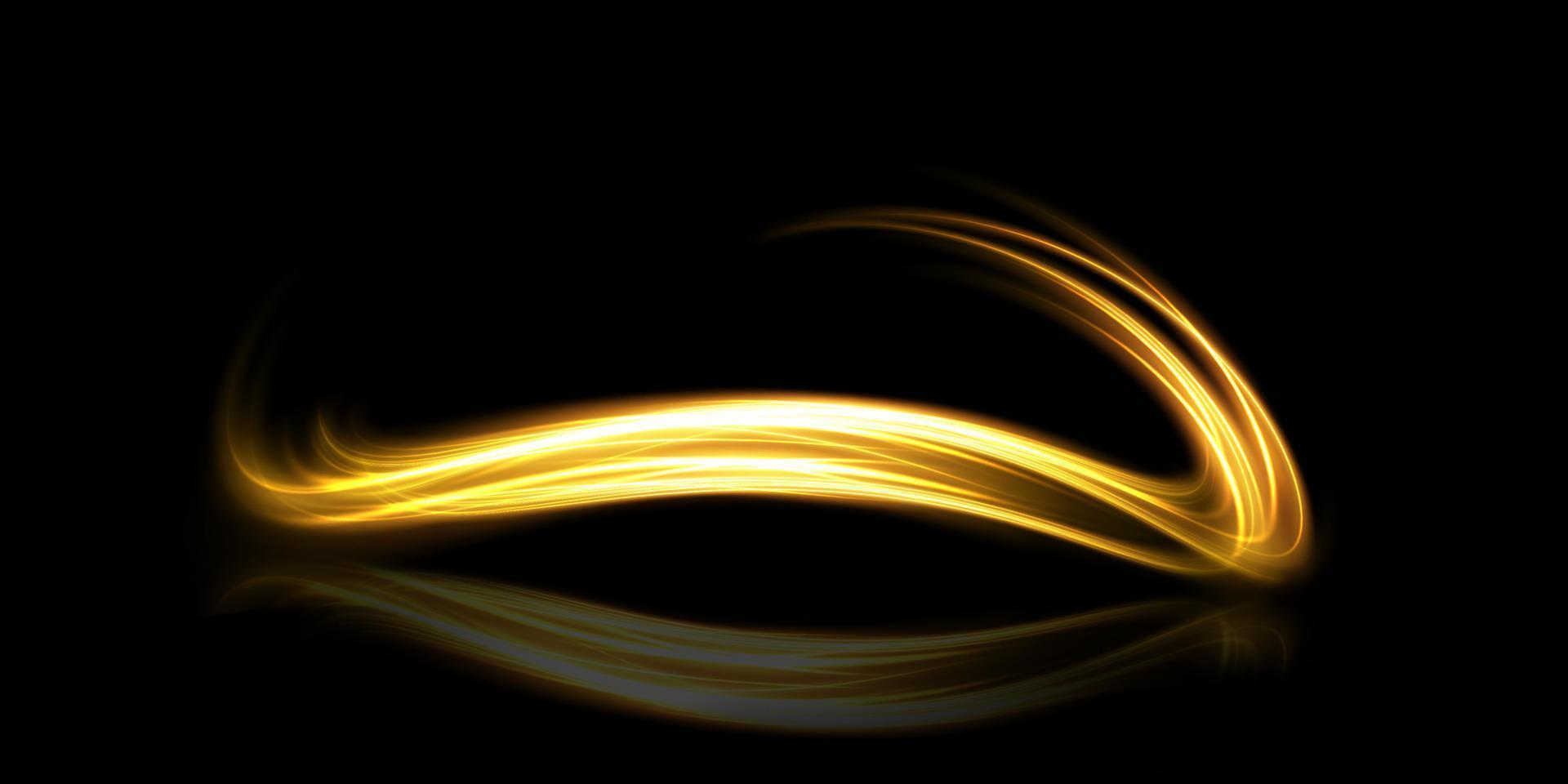 abstrakt ljus rader av rörelse och hastighet i gyllene Färg. ljus varje dag lysande effekt. halvcirkelformig Vinka, ljus spår kurva virvla runt vektor
